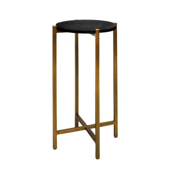 Antique Brass and Black Faux Shagreen 20-Inch End Table, image 1